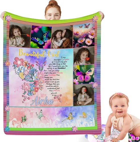 Miniatura 13 de Artsadd Manta facial personalizada de princesa para niñas, personalizada con cara de niños, manta personalizada para niños, nombre de foto de bebé