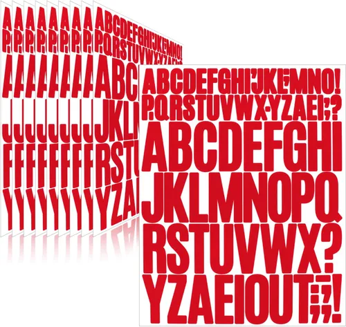 780 piezas de 10 hojas de calcomanías de letras, calcomanías de alfabeto de buzón de vinilo, calcomanías autoadhesivas impermeables para buzón, Rojo