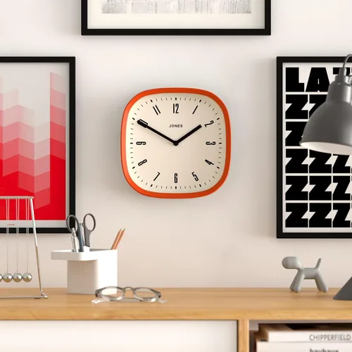 Miniatura 5 de JONES CLOCKS® Reloj de pared Marvel Reloj cuadrado redondo retro moderno 10 pulgadas naranja Aspecto de diseñador genial para cocina, sala
