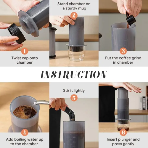 Miniatura 4 de RECAFIMIL Máquina de prensa de café – Nuevo diseño de mayor capacidad hace rápidamente delicioso café sin amargor – 1 a 3 tazas por prensado Cafetera
