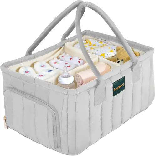 Miniatura 11 de Organizador de pañales grande con asa neutral para niño y niña, cesta de bebé para guardería, automóvil, cambiador, almacenamiento portátil