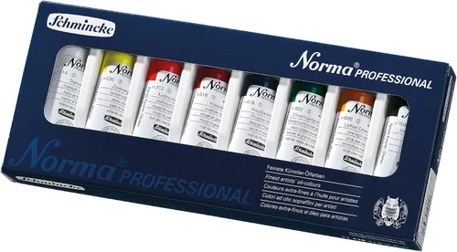 Schmincke - Norma®, Surtido básico de colores al óleo, 8 x 1.2 fl oz de los mejores colores del artista, 71 110 097, juego de cartón, color al óleo
