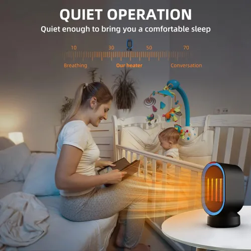 Miniatura 4 de TABYIK Calentador de espacio eléctrico para uso en interiores, pequeño calentador portátil oscilante de 45 ° para dormitorio, oficina en casa