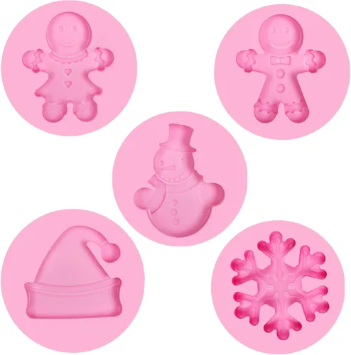 Miniatura 9 de Molde de silicona de fondant de hombre de jengibre navideño, 5 paquetes con copo de nieve, Papá Noel, moldes de chocolate para hornear galletas