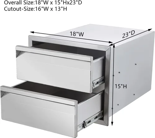 Miniatura 3 de Cajón de cocina para exteriores de 18 pulgadas de ancho, de acero inoxidable, doble cajón, montaje empotrado para isla de cocina al aire libre