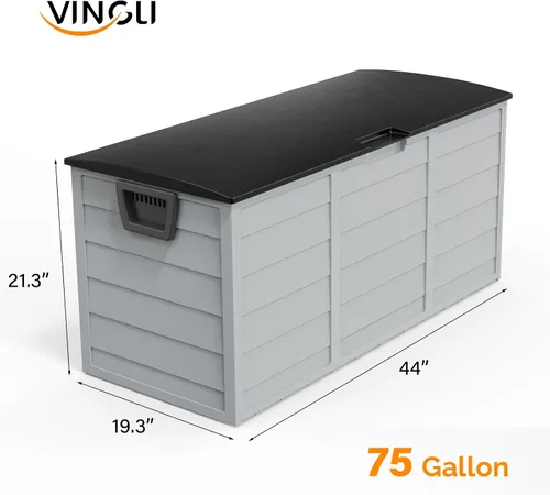 Miniatura 6 de VINGLI Caja de almacenamiento al aire libre de 75 galones, contenedores de almacenamiento de plástico con cerradura con tapa, muebles para jardín