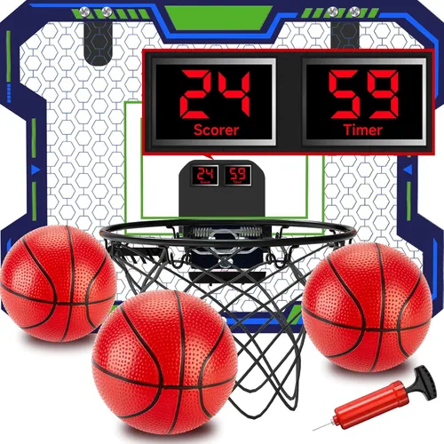 Miniatura 8 de Basketball Hoop Indoor for Kids(4-12 Years Old), Over The Door Basketball Hoop with Scoring, Countdown and Music Accompaniment, Christmas Toys