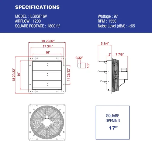 Miniatura 2 de iLIVING Ventilador de obturación de velocidad variable montado en la pared, Aluminio, Plateado, 16