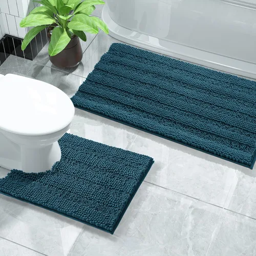 Miniatura 38 de Yimobra Juego de 2 alfombras de baño de felpilla suave y absorbente y alfombra para inodoro en forma de U, antideslizante, lavable a máquina