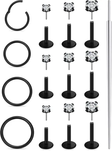 Miniatura 7 de Aretes de nariz de acero quirúrgico 316L, 20G, 18G y 16G, sin rosca, aretes de lóbulo para cartílago, cartílago, oreja, labio, piercing para mujeres