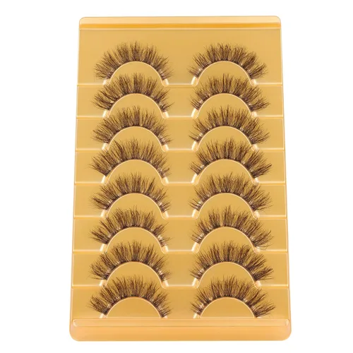 Miniatura 8 de Mavphnee Pestañas postizas marrones, ojo de gato, aspecto natural, extensión de pestañas rizadas D, banda transparente, pestañas marrones, pestañas