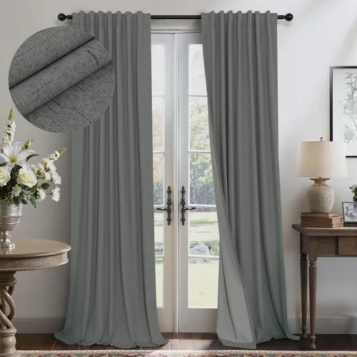 Miniatura 35 de Pitalk Cortinas cortas 100% opacas de lino para cafetería, 40 pulgadas de largo, 2 paneles, cortinas de puerta francesa para ventana, cortina