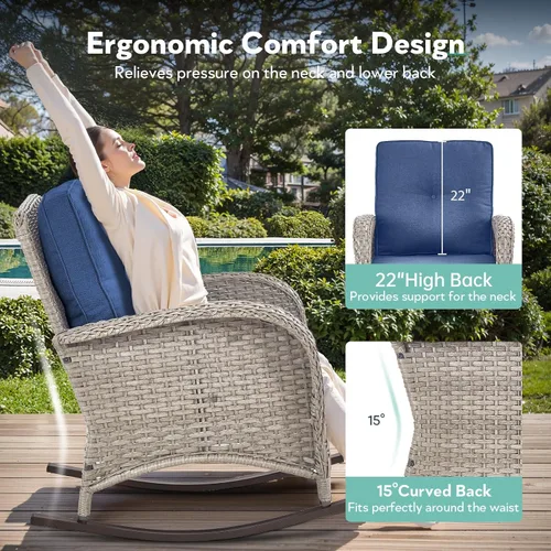 Miniatura 4 de Mecedora de Artfurniz para patio: Silla mecedora de mimbre para exteriores con cojín removible, con capacidad de peso de 300 libras, asiento Mimbre