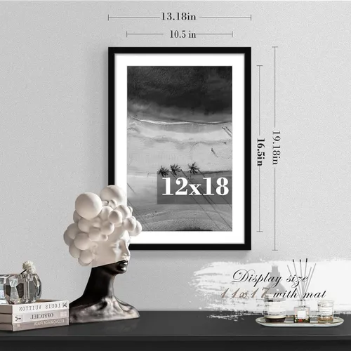 Miniatura 3 de PEALSN - Juego de 2 marcos de fotos de 12 x 18, muestra fotos de 11 x 17 con paspartú o 12 x 18 sin paspartú para montaje en pared, marcos para Negro