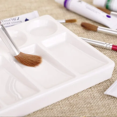 Miniatura 6 de VanEnjoy 10 Wells - Paleta de pintura rectangular blanca para artista, paleta de acuarela de porcelana, bandeja de mezcla de cerámica para pintura