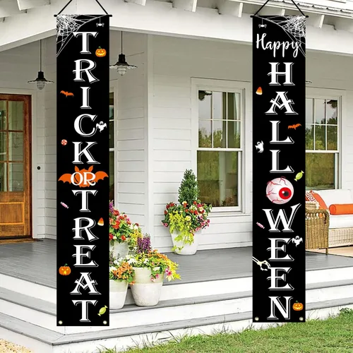 Miniatura 2 de JENFALL Decoraciones de Halloween al aire libre de "Trick or Treat" ("Trick or Treat" Happy HALLOWEEN) cartel para porche, decoración de puerta