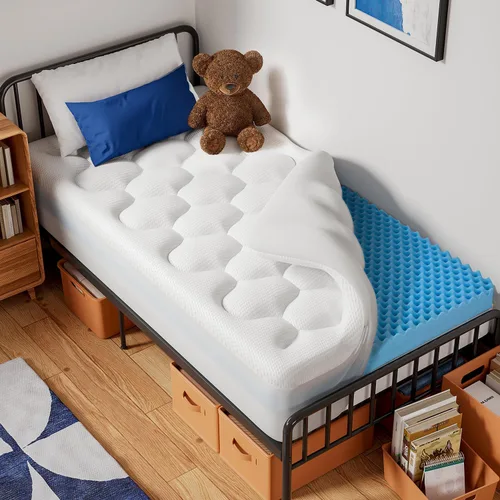 Miniatura 13 de OhGeni - Cubrecolchón de espuma viscoelástica de 2 pulgadas con funda, funda de cama suave con base antideslizante, mejorado con gel refrescante
