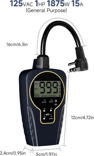 Miniatura 8 de Techbee Temporizador de ciclo de repetición de intervalo de encendido y apagado corto/ largo de 1 s a 999 h, salida de enchufe con cuenta regresiva
