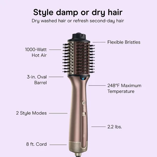 Miniatura 4 de Cepillo de aire caliente Conair Barril ovalado de 3 pulgadas para cabello ondulado, rizado y texturizado, oro rosa, BC95L