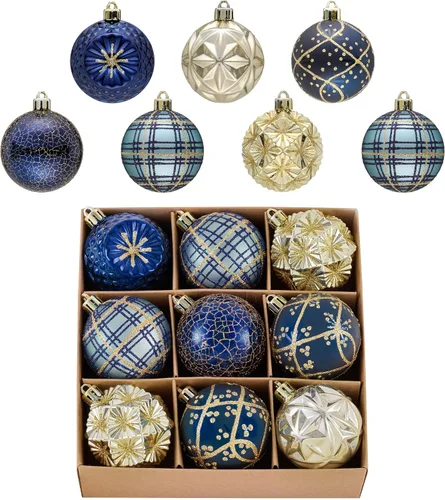 Miniatura 17 de Valery Madelyn Adornos para árboles de Navidad, 9 unidades, 2.36 pulgadas, negro y dorado, irrompibles, adornos de bola colgante de lujo