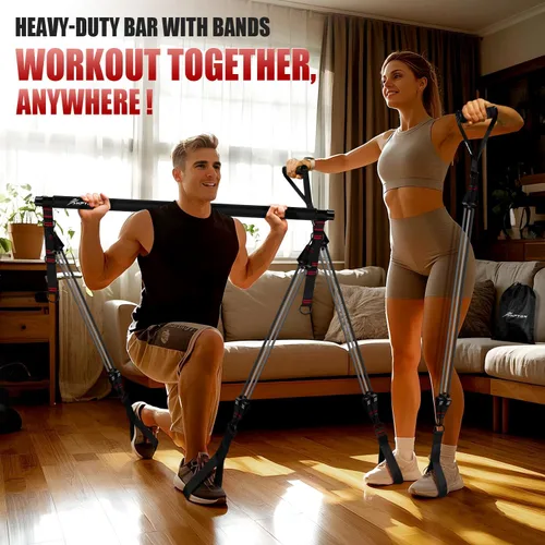 Miniatura 6 de Kit de barra de pilates HPYGN con bandas de resistencia, equipo de entrenamiento de pilates multifuncional de alta resistencia para entrenamiento