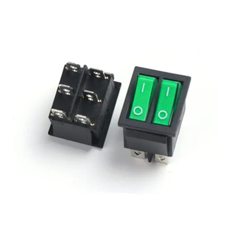 Miniatura 2 de Interruptor basculante iluminado, botón pulsador verde de 6 pines, encendido y apagado, interruptores de alimentación de barco doble KCD8-212N KCD2