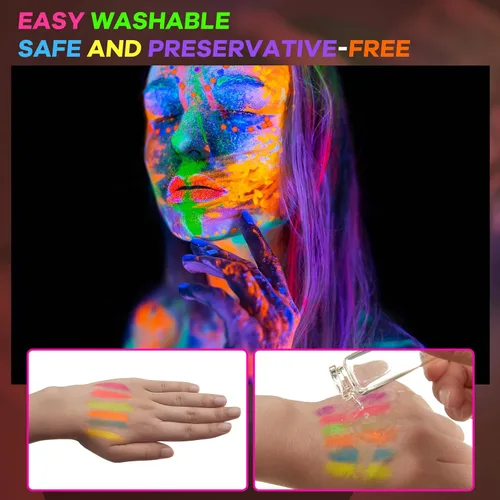 Miniatura 5 de Tenceur 48 piezas de maquillaje que brilla en la oscuridad, crayón UV, luz negra, fluorescente, kit de pintura corporal para adultos, fiesta