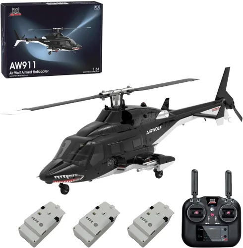 Miniatura 11 de AW-911 Helicóptero de control remoto para 16+, modelo de helicóptero Air-Wolf RC escala 1/34 con modo de acrobacias 6G/3D y posicionamiento GPS, una