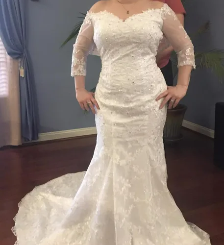 Miniatura 42 de Vestido de novia formal sin tirantes con encaje, largo de sirena para mujer 2019 WD162