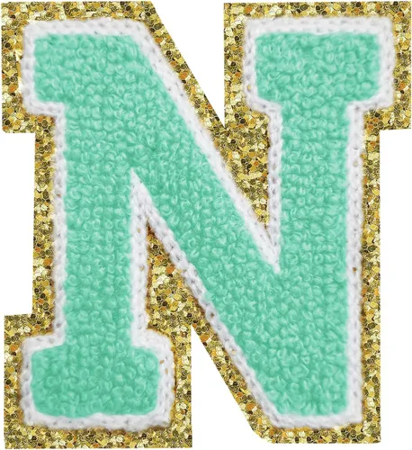 Miniatura 91 de Parches de letras termo-adhesivas de felpilla para chaquetas, parches de letras universitarias con brillantina para planchar en la letra azul A