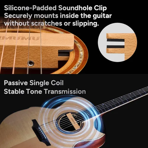 Miniatura 5 de AMUMU SP31 Woody - Pastilla magnética de boca de sonido con imán de neodimio de tierras raras para guitarras acústicas de cuerda de acero, bobina