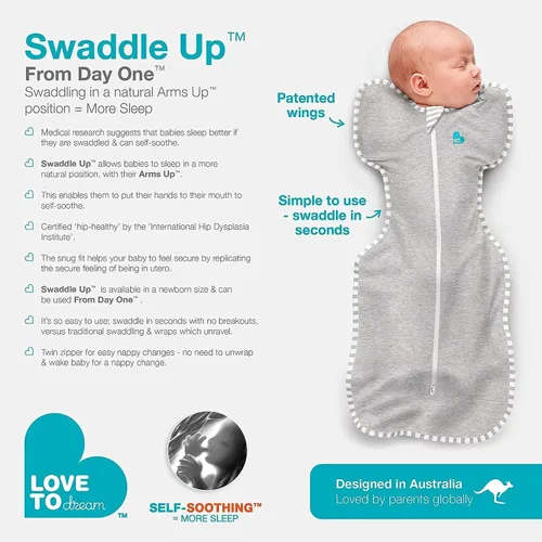 Miniatura 7 de Love to Dream - Saco de dormir Swaddle Up para bebés, manta calmante para recién nacidos, mejora el sueño, ajuste cómodo que ayuda a calmar el Gris