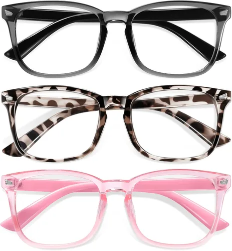 Okany Gafas de luz azul para niños, paquete de 3 gafas de bloqueo de luz azul para niñas y niños, gafas de pantalla de juegos de computadora, Gris