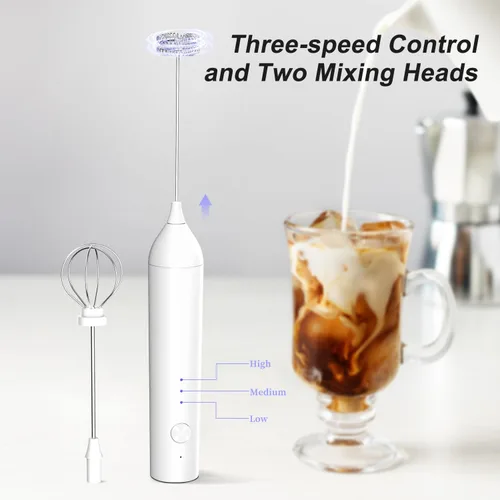 Miniatura 3 de Espumador de leche recargable de ELMWAY, espumador de leche eléctrico de 3 velocidades con mango y accesorios de varita y batidor de huevo