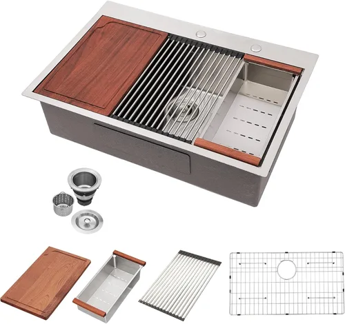 Miniatura 40 de Fregadero de cocina para exteriores, 21 x 20 pulgadas, fregadero de barra para exteriores, fregaderos de cocina de acero inoxidable de montaje