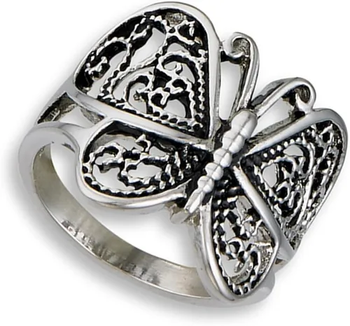 Miniatura 2 de Anillo de alas de filigrana con forma de corazón de mariposa, de acero inoxidable, tamaño 6-10
