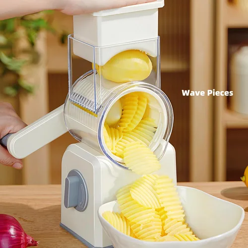 Miniatura 8 de Rallador rotativo de queso con asa, trituradora de queso de cuchillas inoxidables reemplazables, cortador de verduras de queso multifuncional