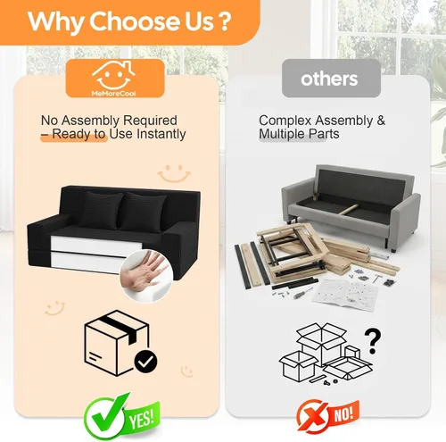 Miniatura 7 de MeMoreCool Sofá cama plegable sin huesos, sofá biplaza convertible de 59 pulgadas, sofá cama plegable de pana 2 en 1 para sala de estar pequeña