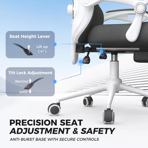 Miniatura 8 de Silla de oficina ergonómica con reposapiés, soporte lumbar ajustable y reposacabezas, silla de computadora reclinable de malla de 90-160°, oficina