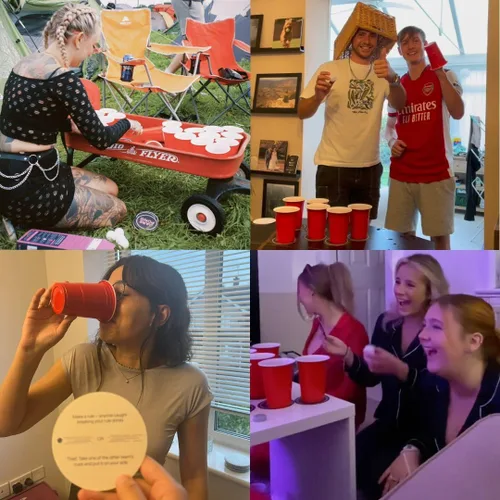Miniatura 5 de Dare Pong - Juego completo de pong de cerveza y 50 posavasos con desafíos, juegos de beber perfectos y divertidos, juegos de mesa para adultos