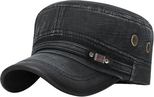 Miniatura 18 de Gorra militar unisex, estilo cadete, ajustable, de algodón lavado, con parte superior plana, gorra de béisbol