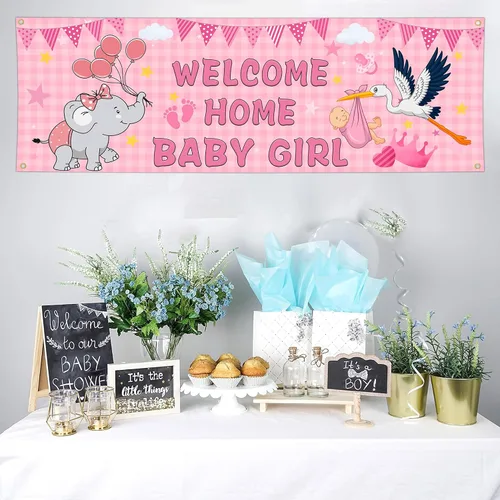 Miniatura 2 de Banderas de bienvenida a casa para bebé niña para exterior, 24 x 72 pulgadas, doble cara, bandera de "It's a Girl", bandera de pared de baby shower