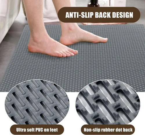 Miniatura 4 de HOMBYS 35 x 24 Alfombra de Ducha Extra Grande para Cabina de Ducha y Tina, Alfombra de Baño Antideslizante, Accesorios de Baño de PVC, Secado Gris