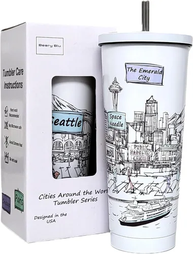 Miniatura 19 de Cities Around the World - Serie de vasos de 25 onzas – Diseñado en los Estados Unidos, vaso aislado al vacío con tapas y pajilla, taza de acero