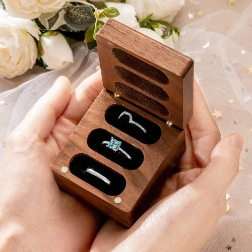 Miniatura 3 de Caja de madera para anillos de 3 anillos, ceremonia de boda, caja de madera grabada, accesorios de boda, cajas de anillos para ceremonia de boda