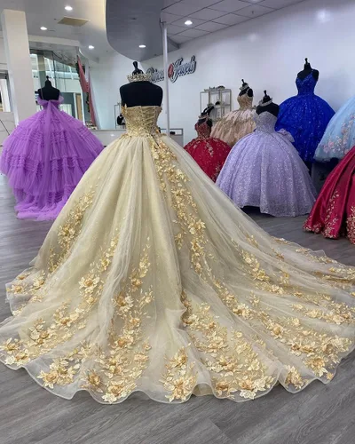 Miniatura 2 de Zhangyo Vestidos de quinceañera sin tirantes, vestido de baile hinchado dulce 16 vestidos para adolescentes, vestidos de novia para mujeres CXL087