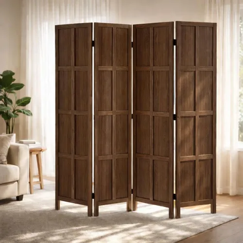 Divisor de habitación de 4 paneles, separadores de habitación de madera de 5.6 pies y pantallas de privacidad plegables, divisores de habitación