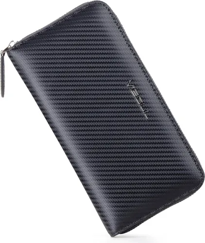 Miniatura 57 de VISOUL Cartera larga de cuero con cremallera para hombres y mujeres con bloqueo RFID, cartera larga de embrague grande con cremallera, Negro