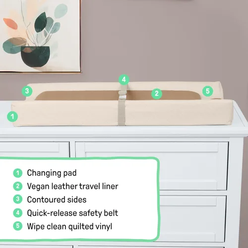 Miniatura 2 de Ingenuity Cambiador doble 2 en 1 de cambio rápido con forro de viaje, vinilo lavable, resistente al agua, lados contorneados y correa de seguridad