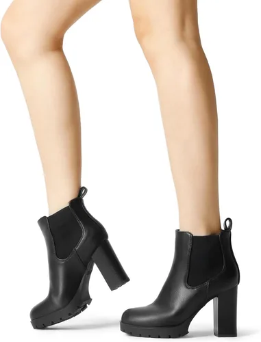Miniatura 7 de DREAM PAIRS Chelsea - Botas al tobillo para mujer, con plataforma, tacón alto y grueso, con elástico lateral